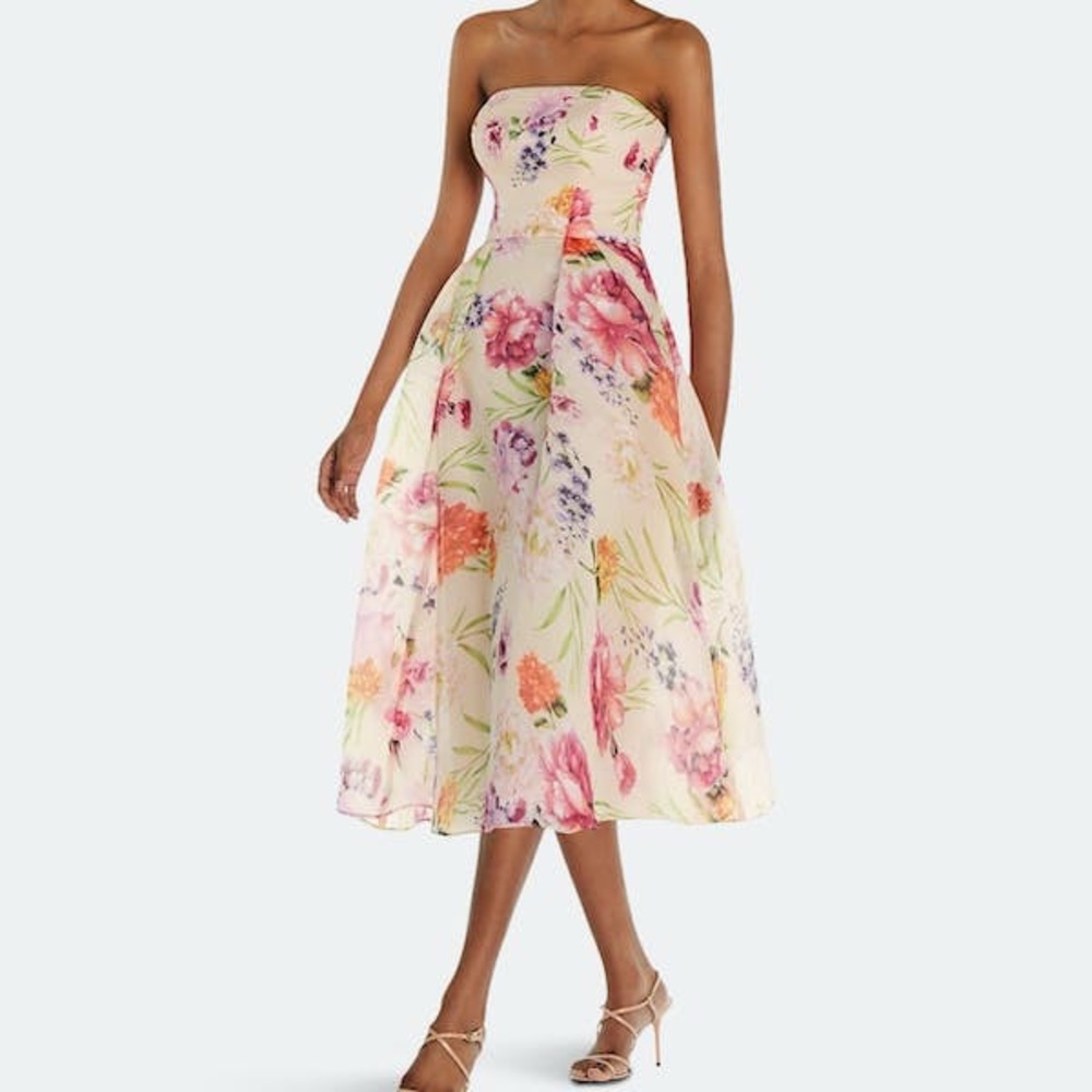 Alfred Sung Strapless Floral Organdy Midi Dress 18